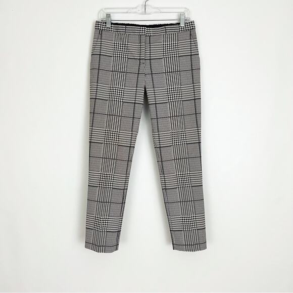 Theory Houndstooth Plaid Checked Trecca Trousers in Black and Ivory | US 4 - Picture 1 of 4